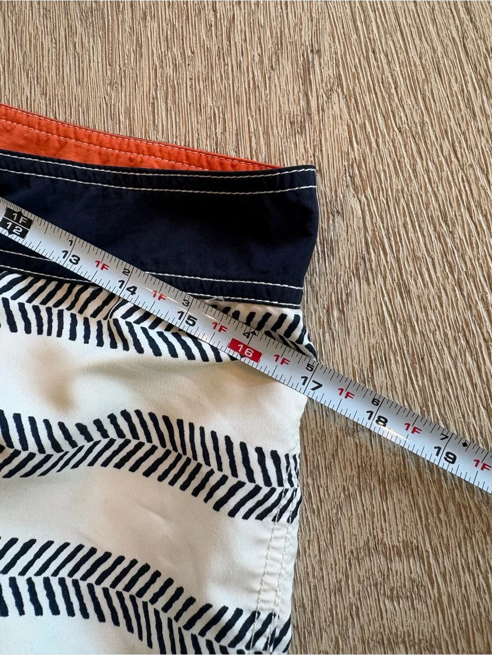 Nautica Navy Chevron Stripe Board Shorts Swim Trunks Orange Trim